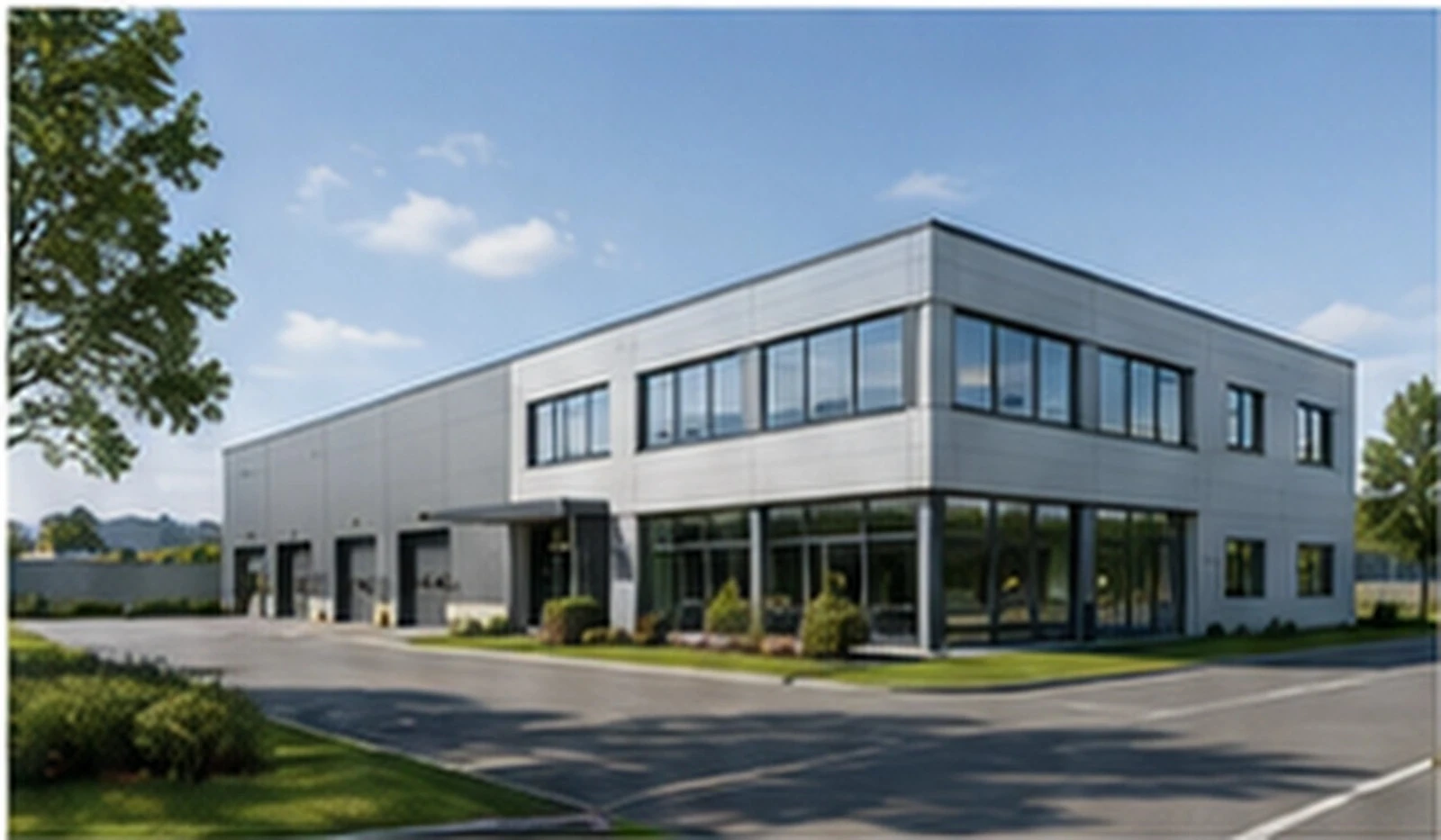 Gewerbehalle mit Büro und Zufahrt